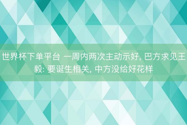 世界杯下单平台 一周内两次主动示好, 巴方求见王毅: 要诞生相关, 中方没给好花样